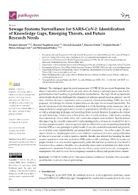 Sewage Systems Surveillance for SARS-Cov-2: Identiﬁcation of Knowledge Gaps, Emerging Threats, and Future Research Needs