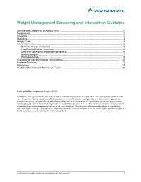 Weight Management Screening and Intervention Guideline
