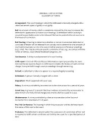 CRIMINAL JUSTICE SYSTEM GLOSSARY of TERMS Arraignment