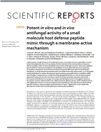 Potent in Vitro and in Vivo Antifungal Activity of a Small Molecule Host Defense Peptide Mimic Through a Membrane-Active Mechani
