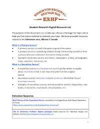 Student Research Digital Resource List
