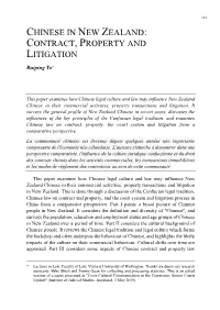 Chinese in New Zealand: Contract, Property and Litigation