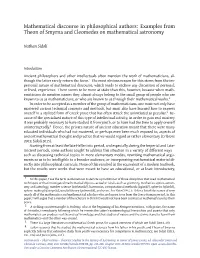 Mathematical Discourse in Philosophical Authors: Examples from Theon of Smyrna and Cleomedes on Mathematical Astronomy