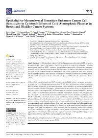 Epithelial-To-Mesenchymal Transition Enhances Cancer Cell Sensitivity to Cytotoxic Effects of Cold Atmospheric Plasmas in Breast and Bladder Cancer Systems