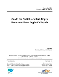 Guide for Partial- and Full-Depth Pavement Recycling in California