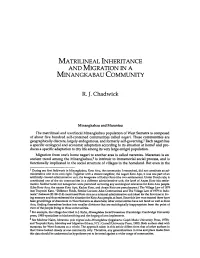 Matrilineal Inheritance and Migration in a Minangkabau Community R. J