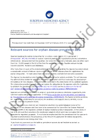 Relevant Sources for Orphan Disease Prevalence Data