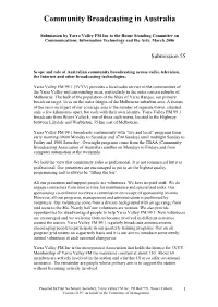 Scope and Role of Australian Community Broadcasting Across Radio, Television, the Internet and Other Broadcasting Technologies