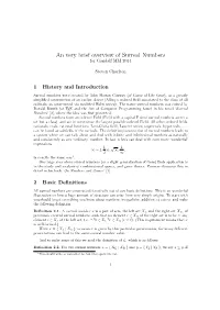 An Very Brief Overview of Surreal Numbers for Gandalf MM 2014