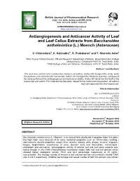 Antiangiogenesis and Anticancer Activity of Leaf and Leaf Callus Extracts from Baccharoides Anthelmintica (L.) Moench (Asteraceae)