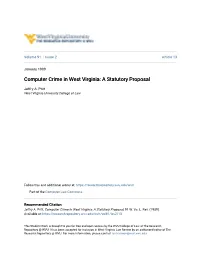 Computer Crime in West Virginia: a Statutory Proposal