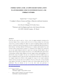 Emergy Simulator, an Open Source Simulation Platform Dedicated to Systems Ecology and Emergy Studies