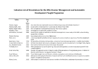 Indicative List of Dissertations for the Msc Disaster Management and Sustainable Development Taught Programme
