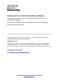 A Framework for Model Transformation Verification LANO, Kevin, CLARK, T