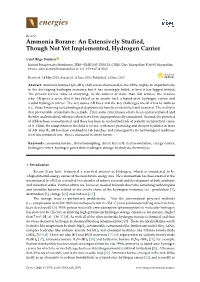 Ammonia Borane: an Extensively Studied, Though Not Yet Implemented, Hydrogen Carrier
