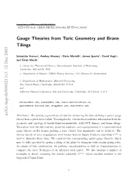 Hep-Th/0505211V3 12 Dec 2005 Sebasti´An Franco Brane and Tilings Geometry Toric from Theories Gauge VERSION HYPER - Style