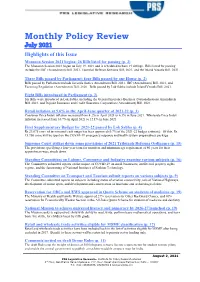 Monthly Policy Review July 2021 Highlights of This Issue Monsoon Session 2021 Begins: 26 Bills Listed for Passing (P