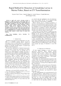 Rapid Method for Detection of Anisakidae Larvae in Marine Fishes, Based on UV Transillumination