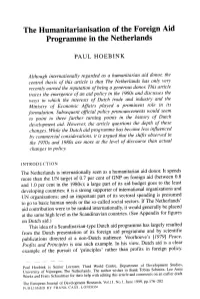 The Humanitarianisation of the Foreign Aid Programme in the Netherlands