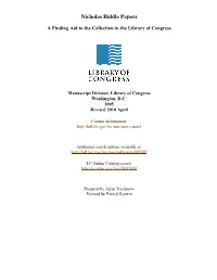 Nicholas Biddle Papers [Finding Aid]. Library of Congress. [PDF Rendered Mon Feb 26 20:10:53 EST 2018] [XSLT Processor: SAXON 9