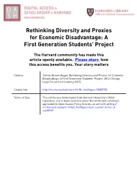 Rethinking Diversity and Proxies for Economic Disadvantage: a First Generation Students' Project