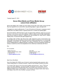 Seven West Media and Prime Media Group Extend Their Affiliation