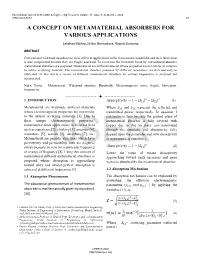 A Concept on Metamaterial Absorbers for Various Applications