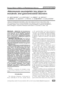 Akkermansia Muciniphila: Key Player in Metabolic and Gastrointestinal Disorders
