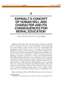 Espinalt's Concept of Human WILL and Character and Its