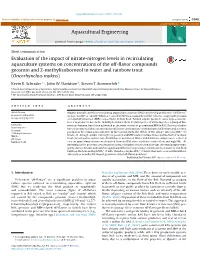 Evaluation of the Impact of Nitrate-Nitrogen Levels in Recirculating Aquaculture Systems on Concentrations of the Off-Flavor