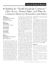Health Knowledge Commons”: Open Access, Human Rights, and What the Commons Means for Researchers and Editors