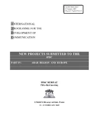 New Projects Submitted to the Ipdc
