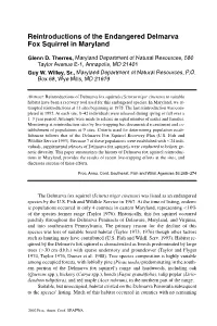 Reintroductions of the Endangered Delmarva Fox Squirrel in Maryland