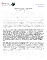 JOE WILSON MEMORIAL MUSIC FESTIVAL PERFORMER BIOS Additional Photos Available Upon Request Jerry Douglas Recognized As One Of