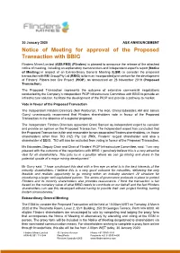 Notice of Meeting for Approval of the Proposed Transaction with BBIG
