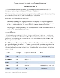 Typing Accented Letters & Other Foreign Characters: Windows