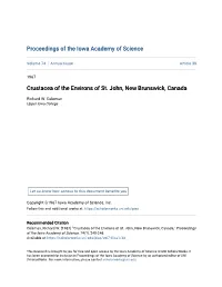Crustacea of the Environs of St. John, New Brunswick, Canada