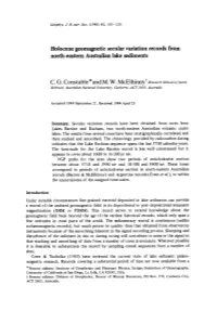 Holocene Geomagnetic Secular Variation Records from North-Eastern Australian Lake Sediments