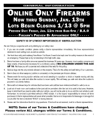Online Only Firearms Now Thru Sunday, Jan