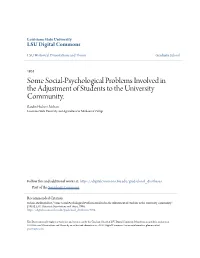 Some Social-Psychological Problems Involved in the Adjustment of Students to the University Community