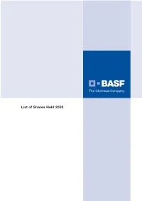 BASF AG List of Shares Held 2003