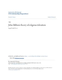 John Milton's Theory of Religious Toleration Roger Shade Wilson