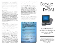 Backup Reminders Once You Have Created Your Backup, Take a Moment 1
