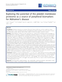 Exploring the Potential of the Platelet Membrane Proteome As a Source Of