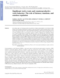 Significant Work Events and Counterproductive Work Behavior: the Role of Fairness, Emotions, and Emotion Regulation