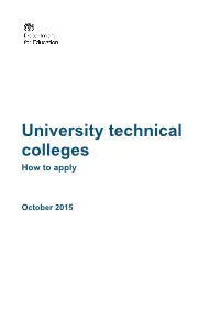 University Technical Colleges How to Apply