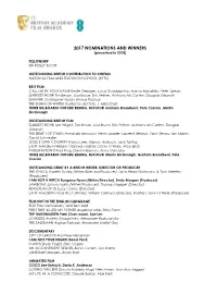 2017 NOMINATIONS and WINNERS (Presented in 2018)
