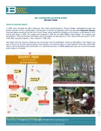 Bryant Park Sample Location Guide