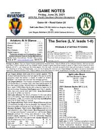 GAME NOTES Friday, June 25, 2021
