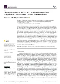 Glycosyltransferase B4GALNT2 As a Predictor of Good Prognosis in Colon Cancer: Lessons from Databases